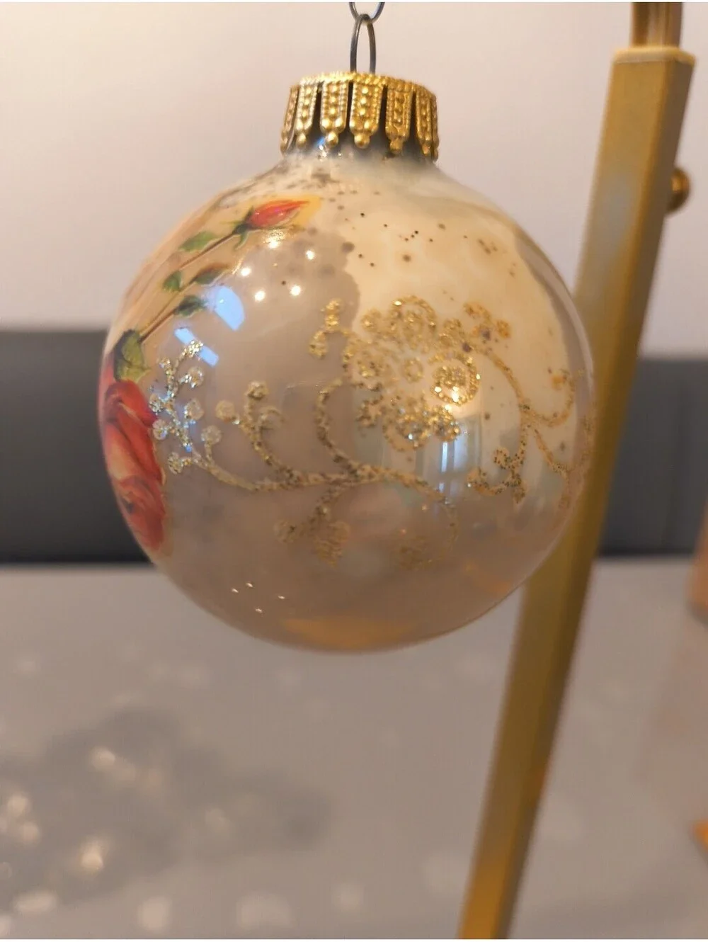 Vintage Mercury Glass Christmas Ornament Ball Victorian Roses 3